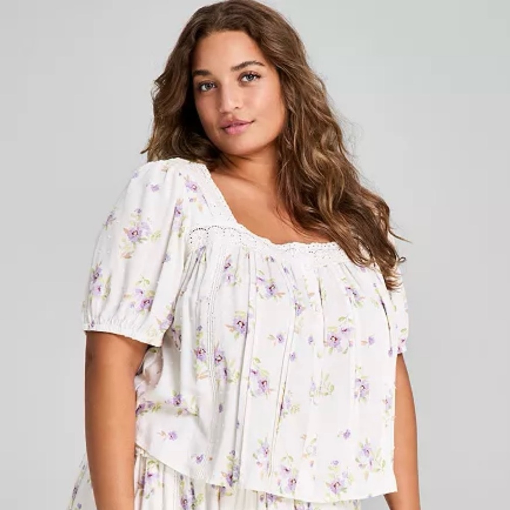 And Now This Peasant Top 0X White Eyelet Lace Floral Embroidered Boho Blouse